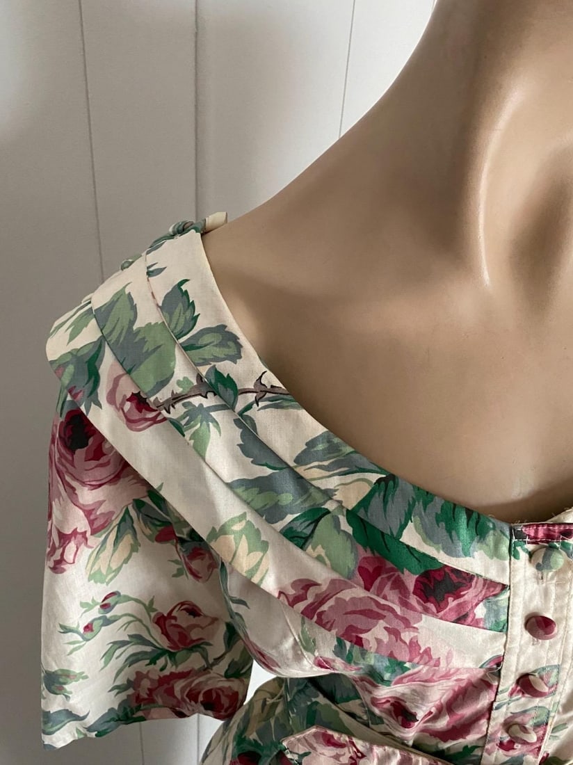 Vintage 1980s Floral Print Jumpsuit Karen Alexander Sz M L - 7