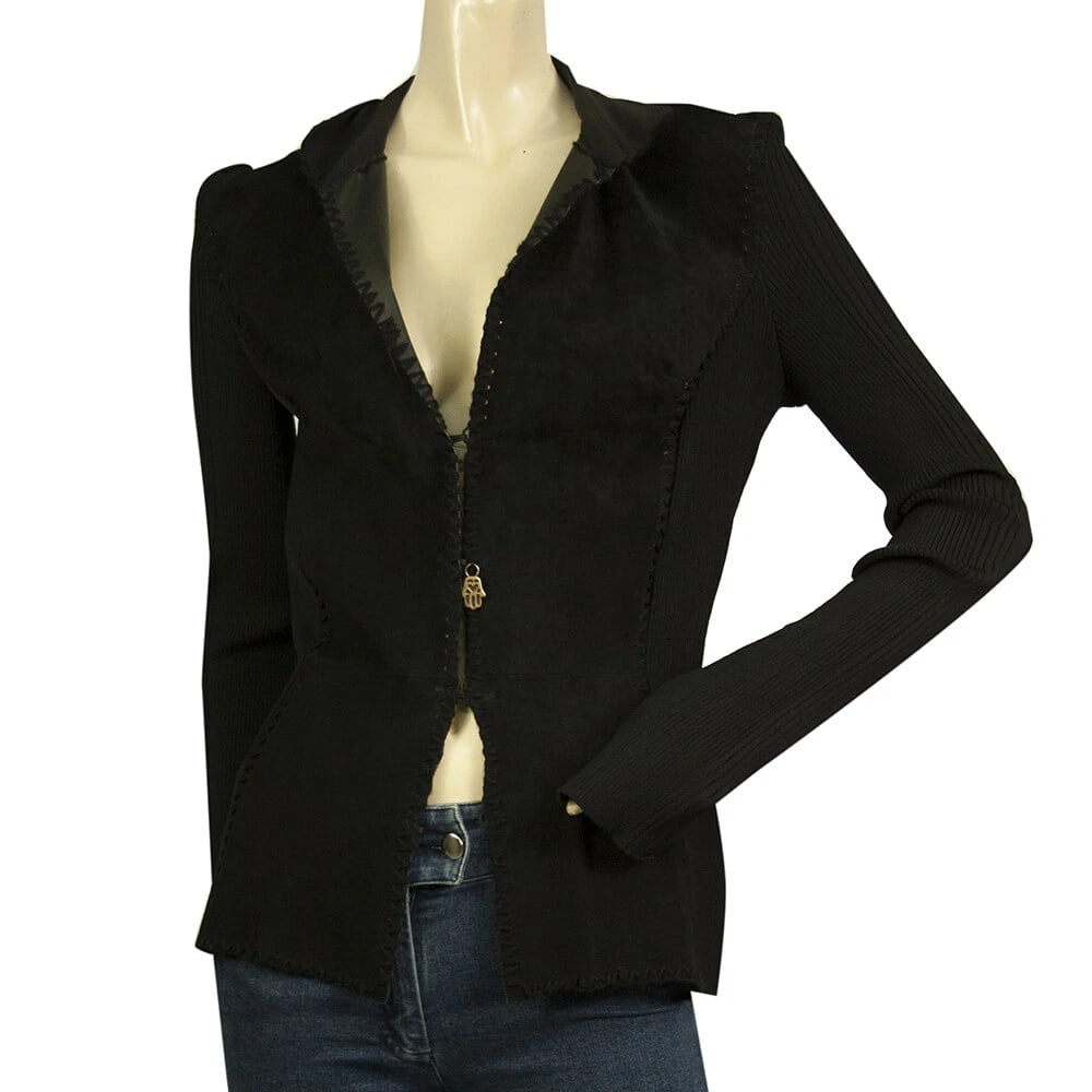 Roberto Cavalli Class Black Suede & Ribbed Fabric Cardigan Cardi Jacket sz 46 (1 of 6)