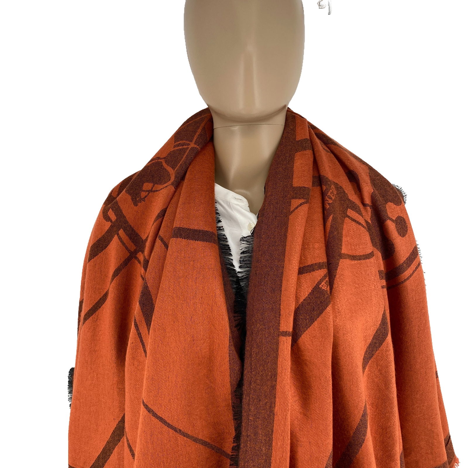 HERMES Large Silk & Cotton Shawl Scarf - 2