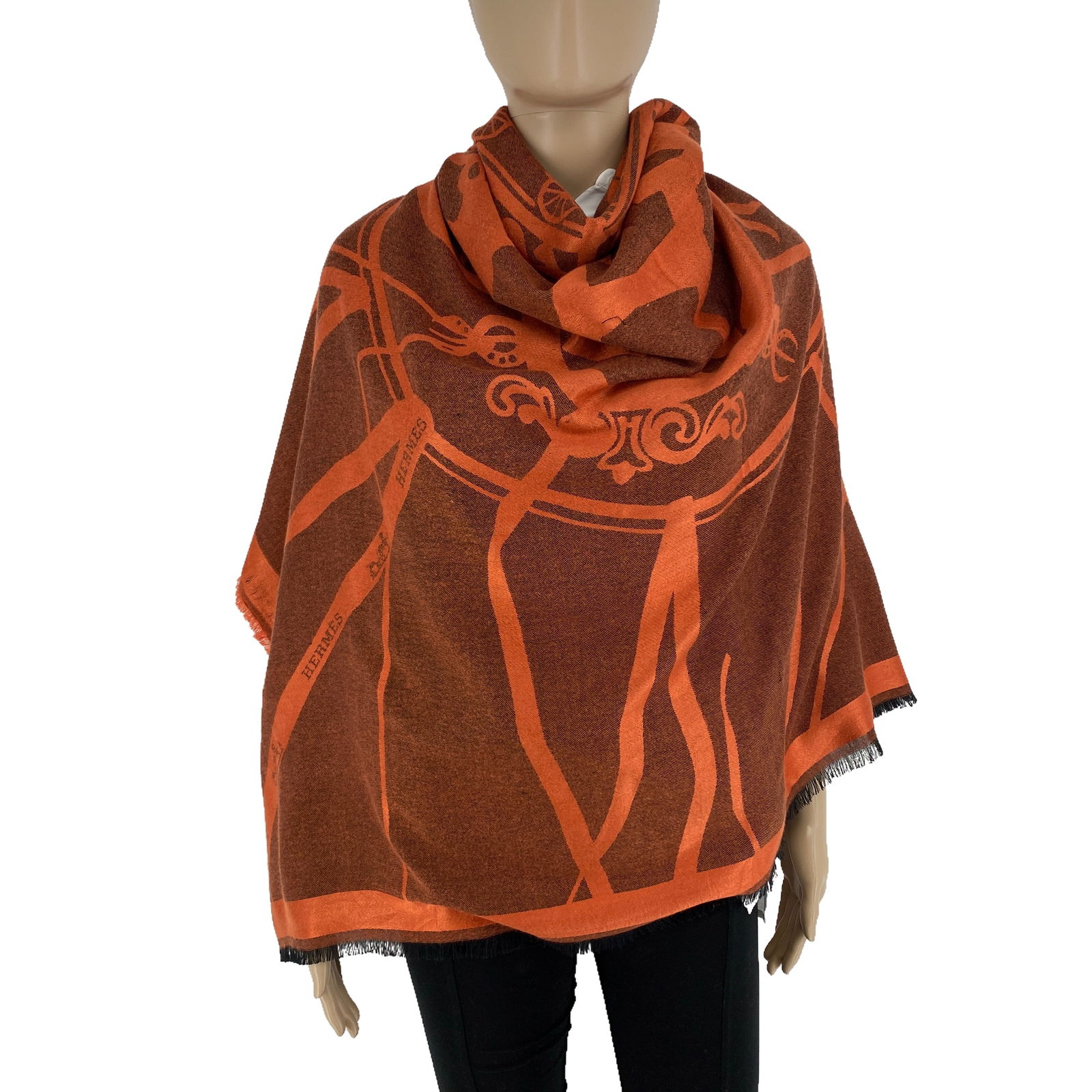 HERMES Large Silk & Cotton Shawl Scarf - 3