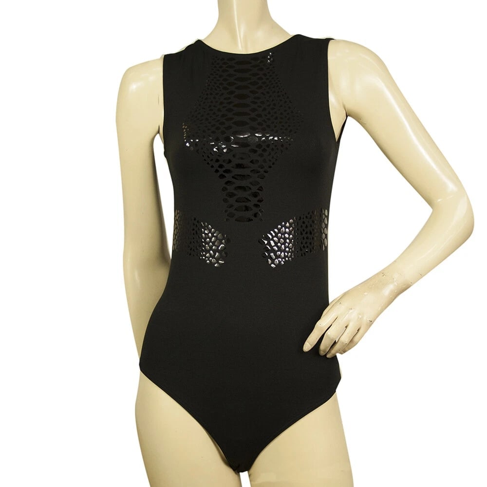 Wolford Black Shiny Snake Pattern Leotard Tank Vest Sleeveless Fitted Top S/ P (1 of 5)