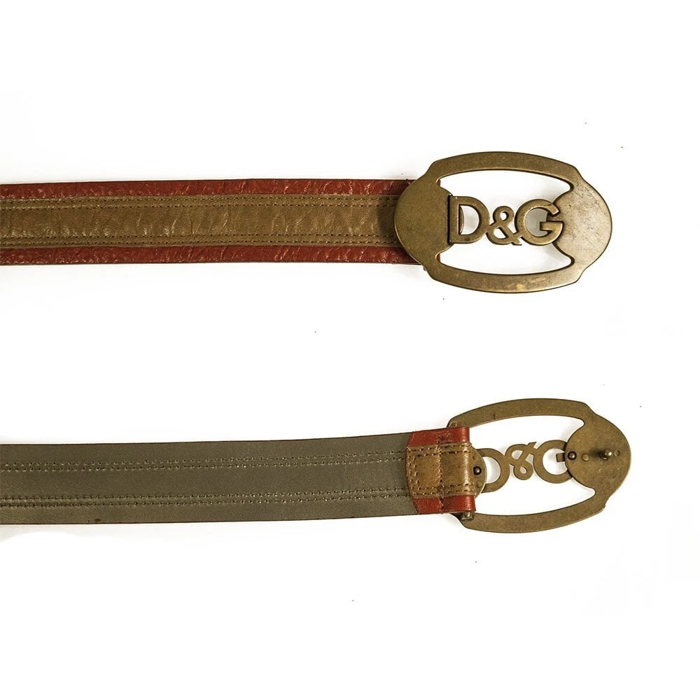 DOLCE & GABBANA WOMAN'S Two Tone Brown Leather Brass Tone HW BELT Size 85 - 2