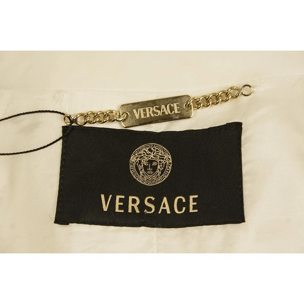 Versace White Cotton Blend Lace Trimming Collarless Hook & Eye Front Coat sz 48 - 3