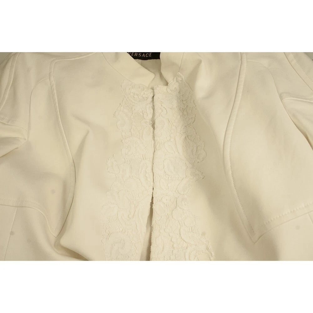 Versace White Cotton Blend Lace Trimming Collarless Hook & Eye Front Coat sz 48 - 6