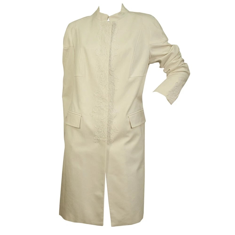 Versace White Cotton Blend Lace Trimming Collarless Hook & Eye Front Coat sz 48 - 7