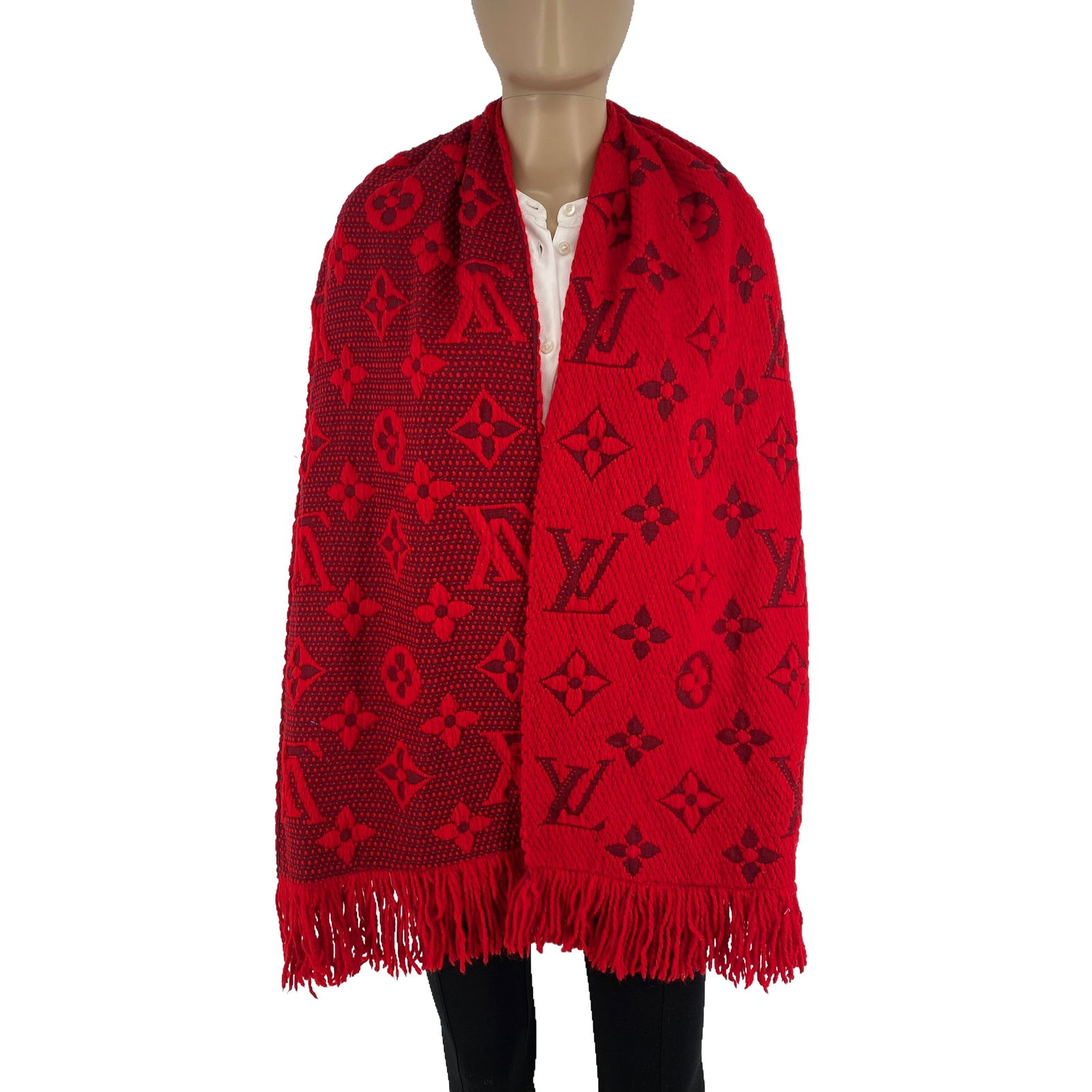 Louis Vuitton Bright Red Thick Wool & Silk Scarf (1 of 9)