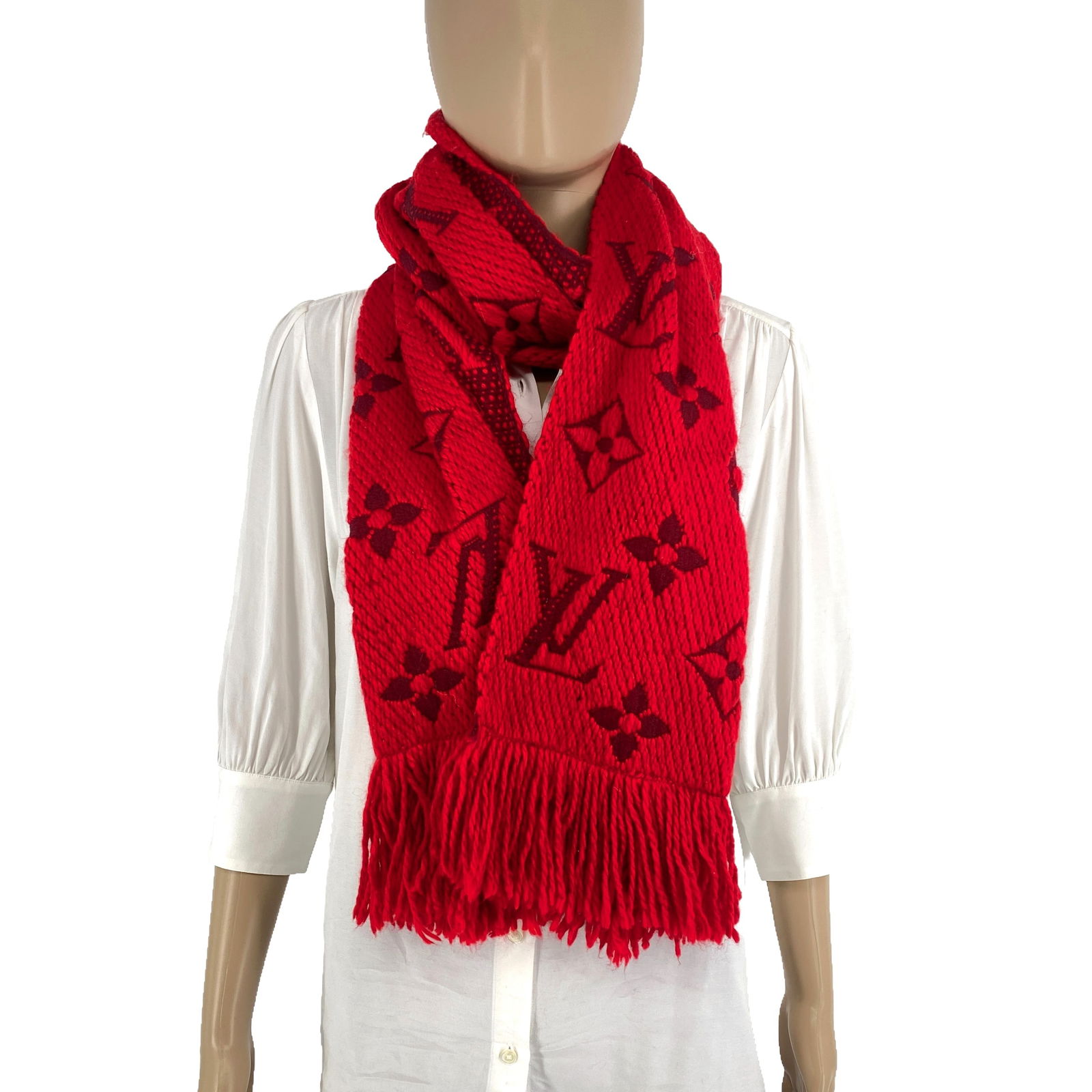 Louis Vuitton Bright Red Thick Wool & Silk Scarf - 4