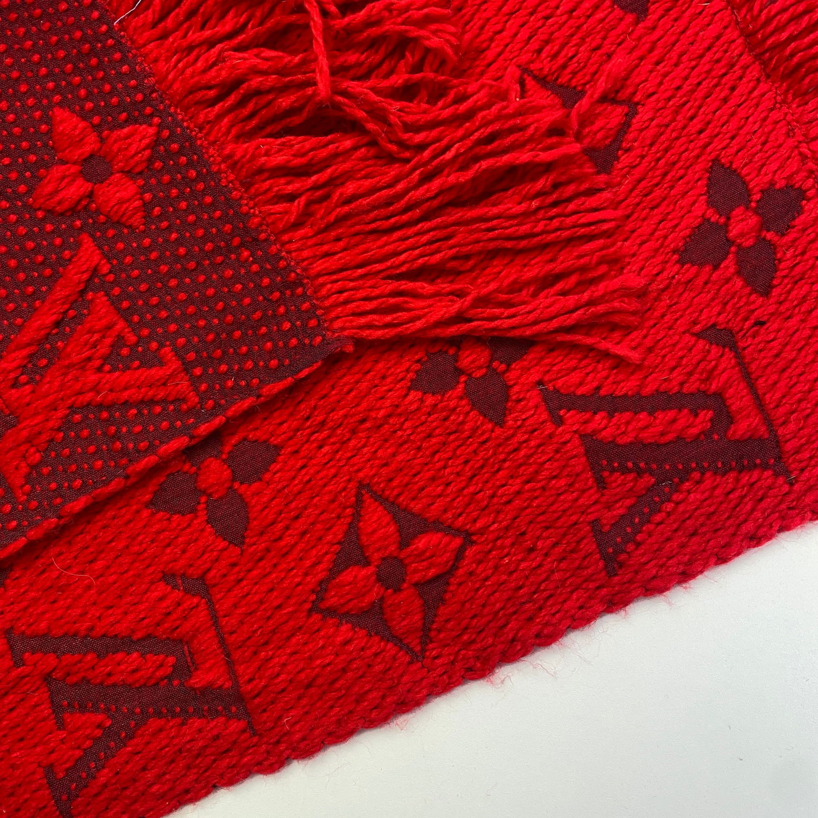 Louis Vuitton Bright Red Thick Wool & Silk Scarf - 5