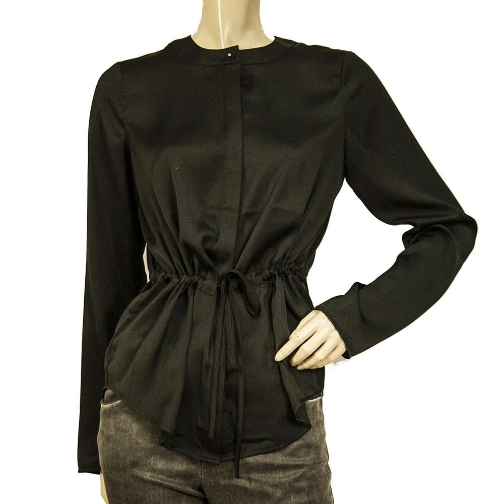 Tigha Black Drawstring waist Button Shirt Long Sleeve Blouse Top size S (1 of 6)