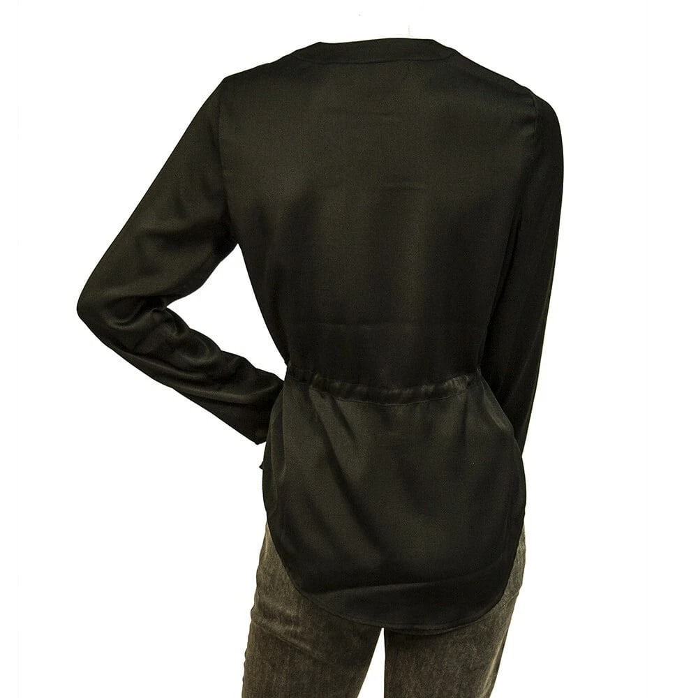 Tigha Black Drawstring waist Button Shirt Long Sleeve Blouse Top size S - 2