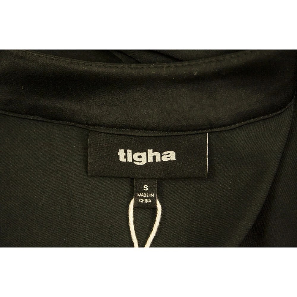 Tigha Black Drawstring waist Button Shirt Long Sleeve Blouse Top size S - 3