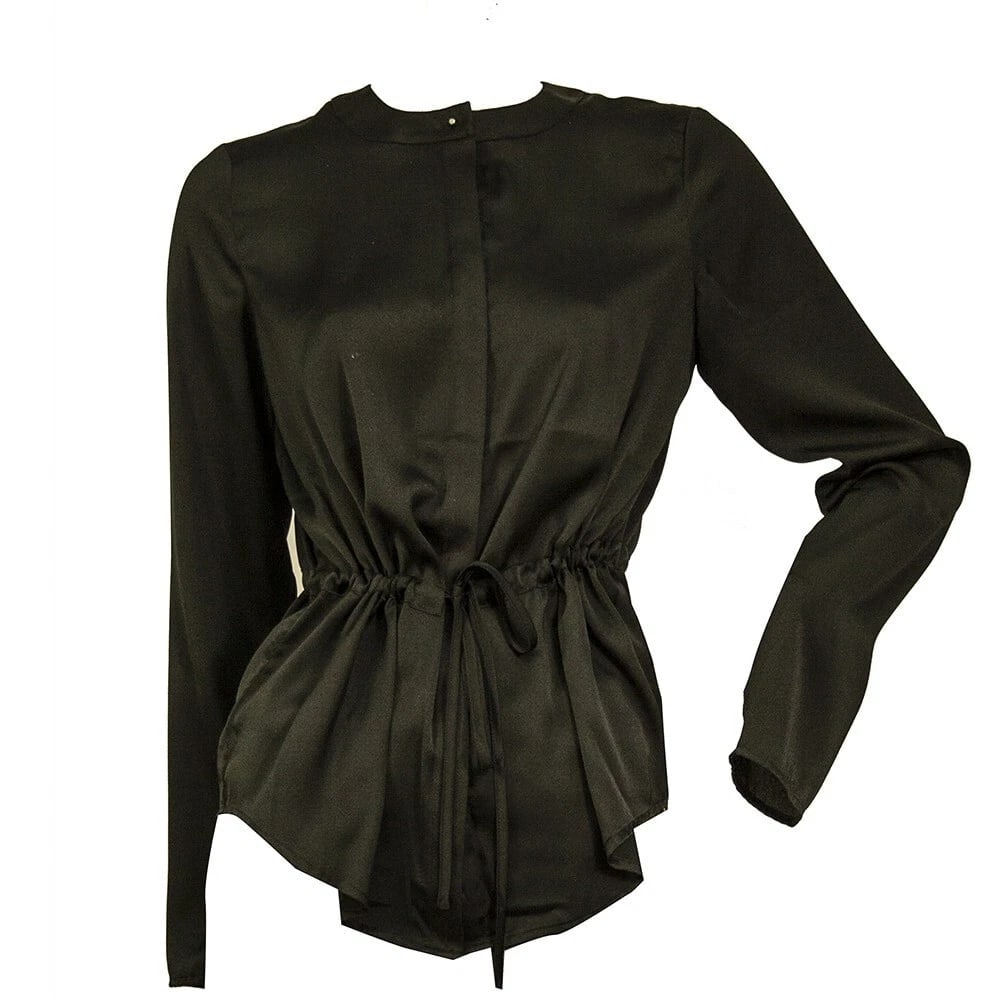 Tigha Black Drawstring waist Button Shirt Long Sleeve Blouse Top size S - 5