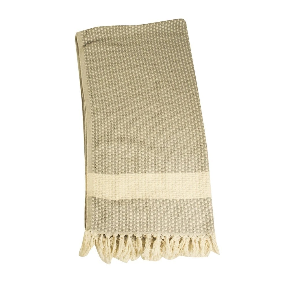 Beige & Gray Towel with Fringes Large Towel Summer Beach Holiday (1 of 4)