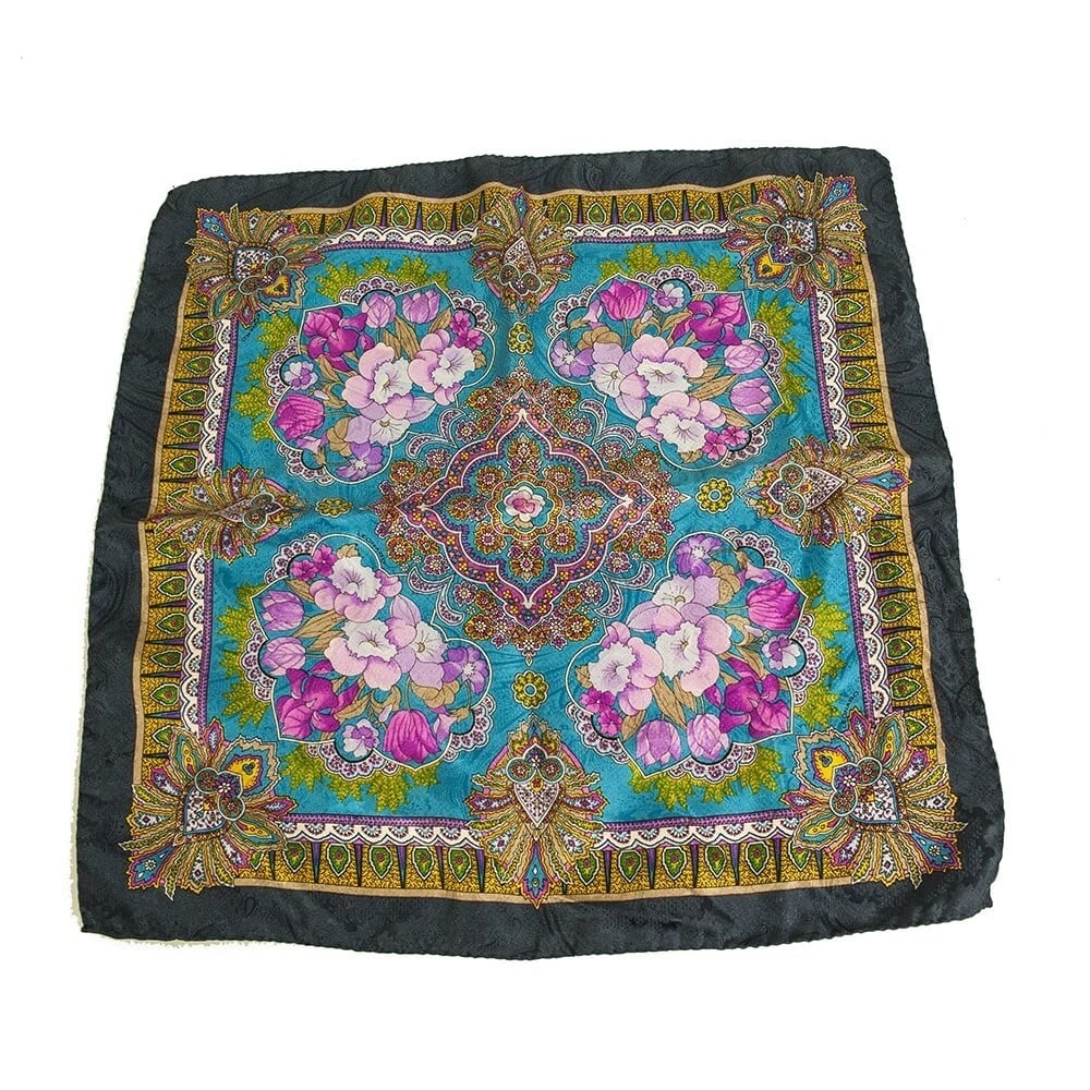 Leonard Purple Flowers Multicolor Square Silk Floral Scarf Small Foulard (1 of 7)