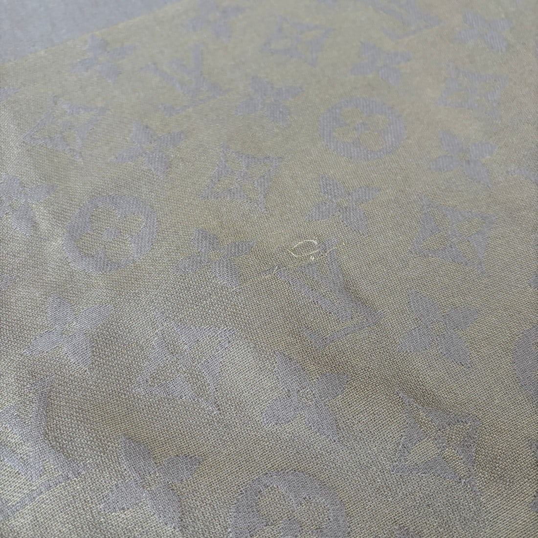 Louis Vuitton Grey & Gold 55% Silk 45% Wool Large Shawl - 13