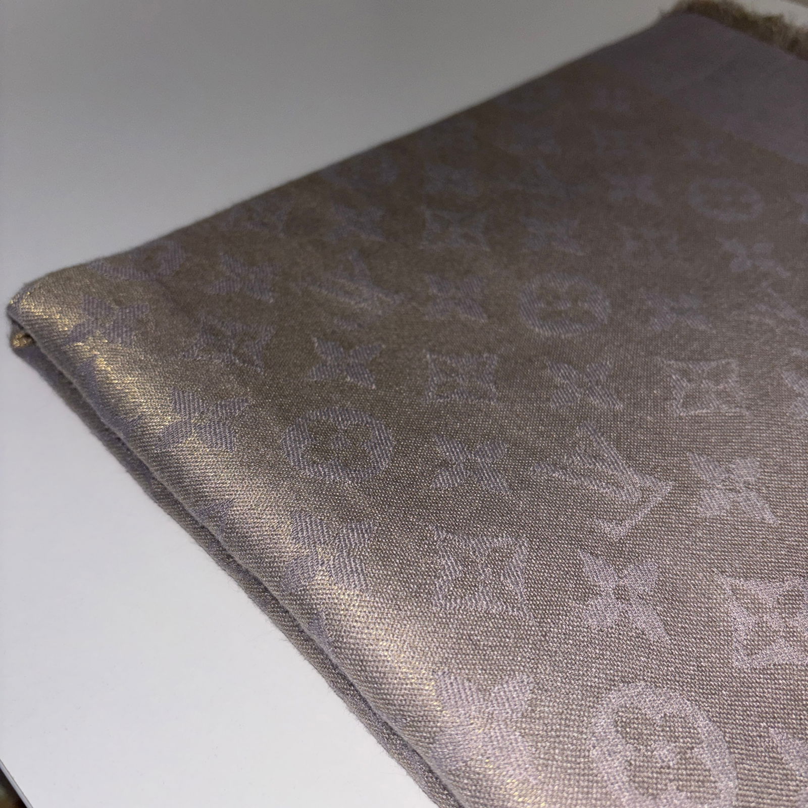 Louis Vuitton Grey & Gold 55% Silk 45% Wool Large Shawl - 17