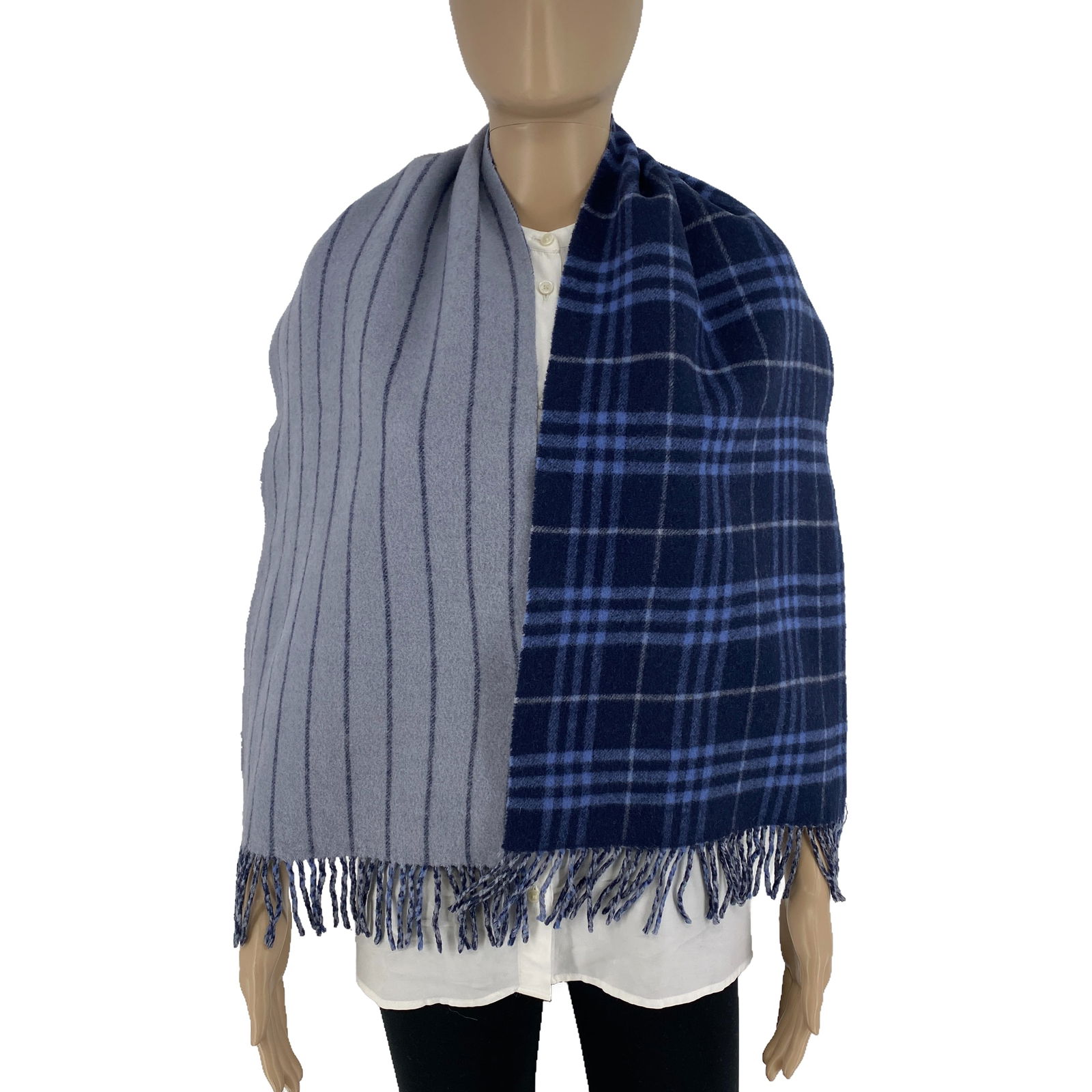 Burberry Navy Blue Plaid 100% Lambswool Scarf (1 of 8)