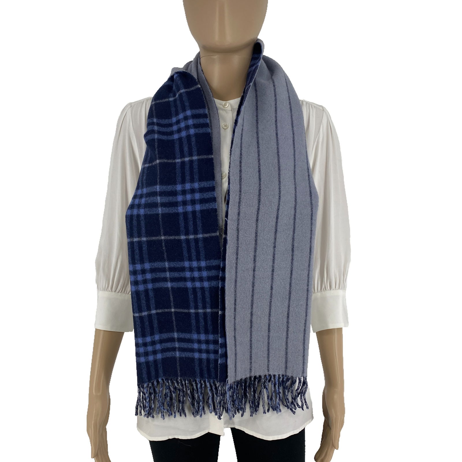 Burberry Navy Blue Plaid 100% Lambswool Scarf - 3