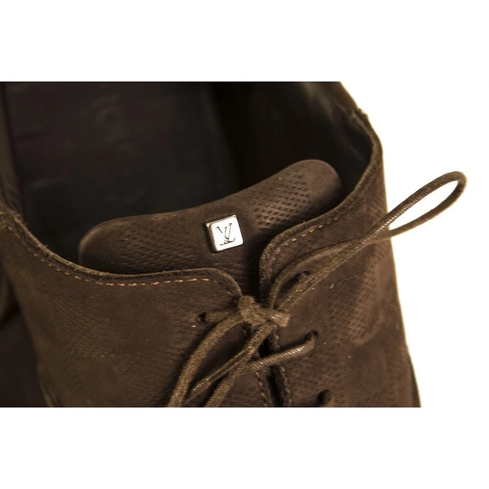 Louis Vuitton Men's Brown Damier Embossed Oxfords Rubber Sole Lace Up Shoes 8 - 11