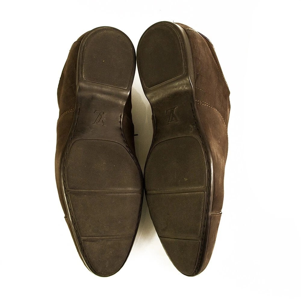 Louis Vuitton Men's Brown Damier Embossed Oxfords Rubber Sole Lace Up Shoes 8 - 2