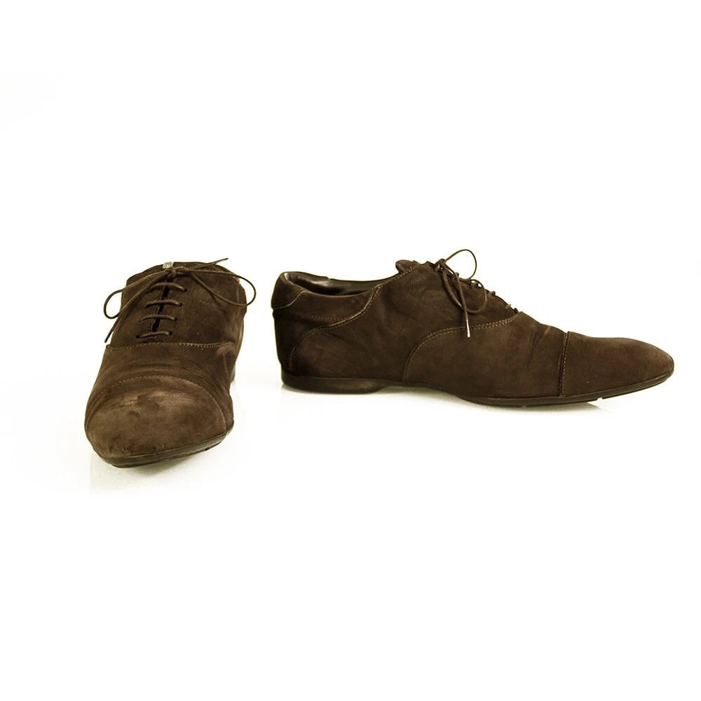 Louis Vuitton Men's Brown Damier Embossed Oxfords Rubber Sole Lace Up Shoes 8 - 9