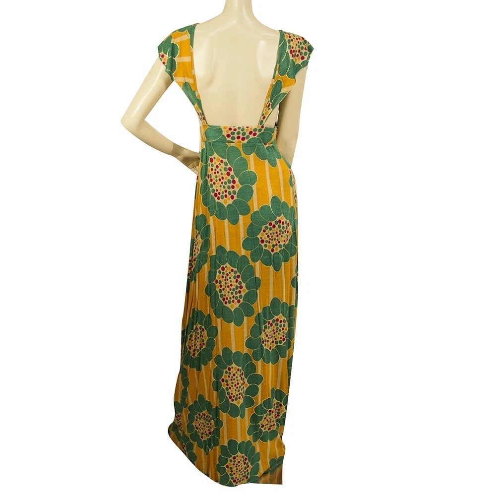 T - Bags Los Angeles Floral Yellow Teal Jersey Open Back Maxi Dress size M - 2