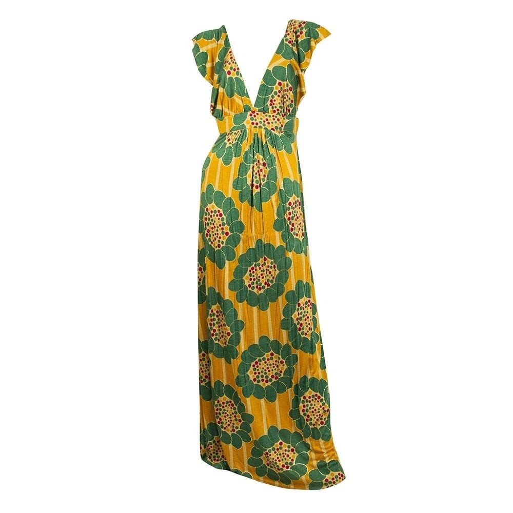 T - Bags Los Angeles Floral Yellow Teal Jersey Open Back Maxi Dress size M - 6