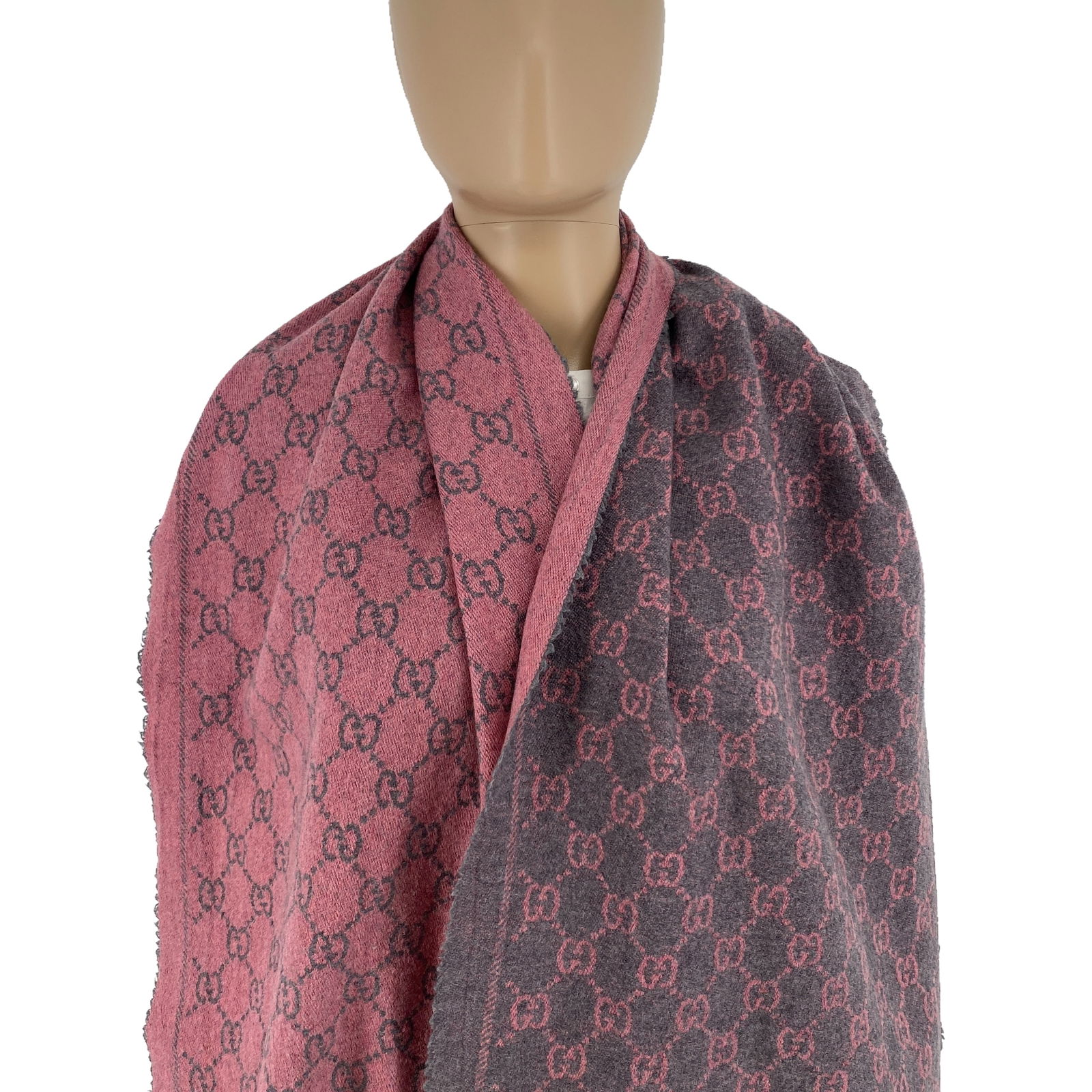 Gucci Pink Grey Wool Scarf - 2