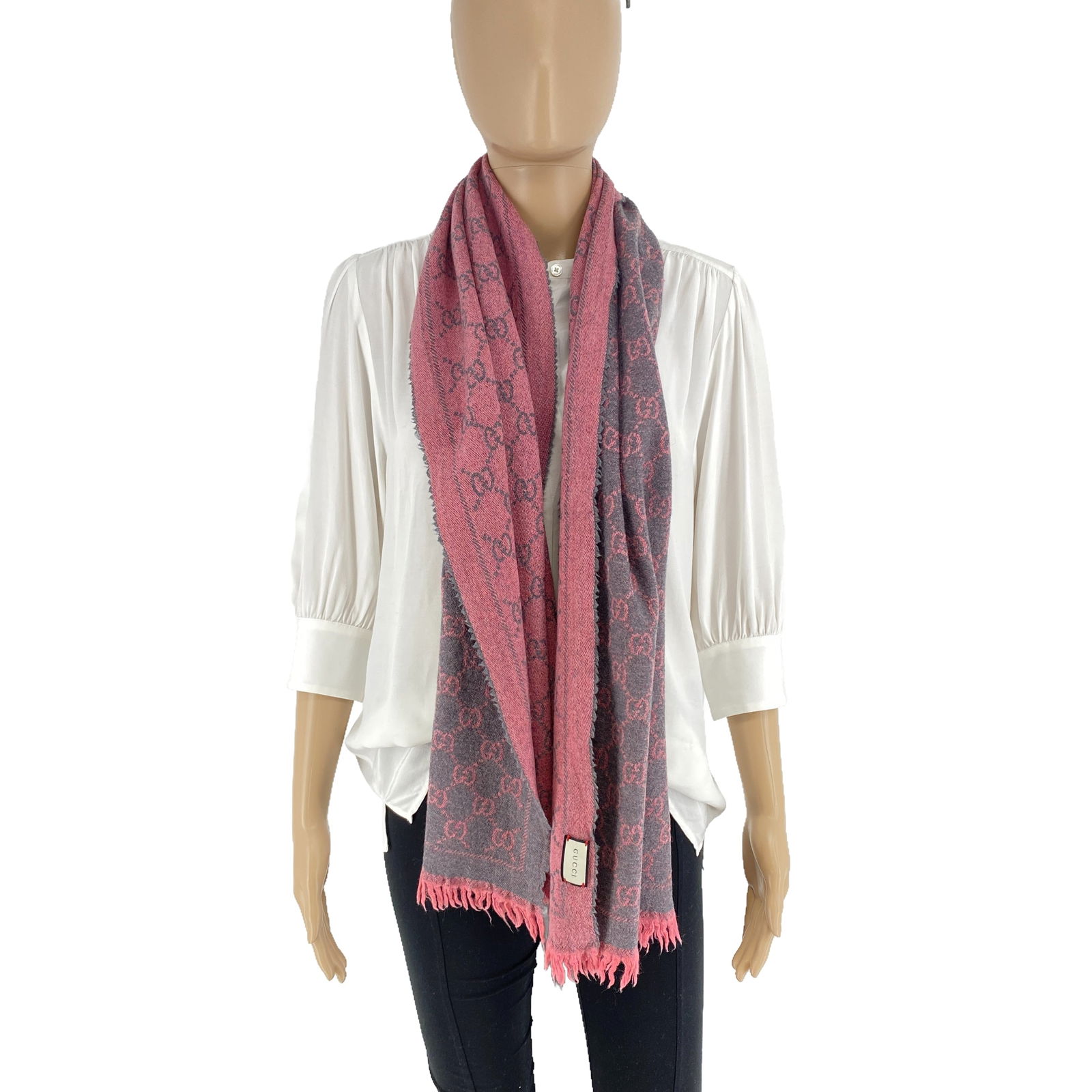 Gucci Pink Grey Wool Scarf - 3