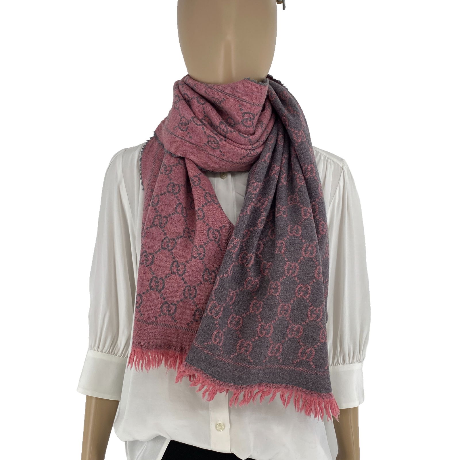 Gucci Pink Grey Wool Scarf - 4