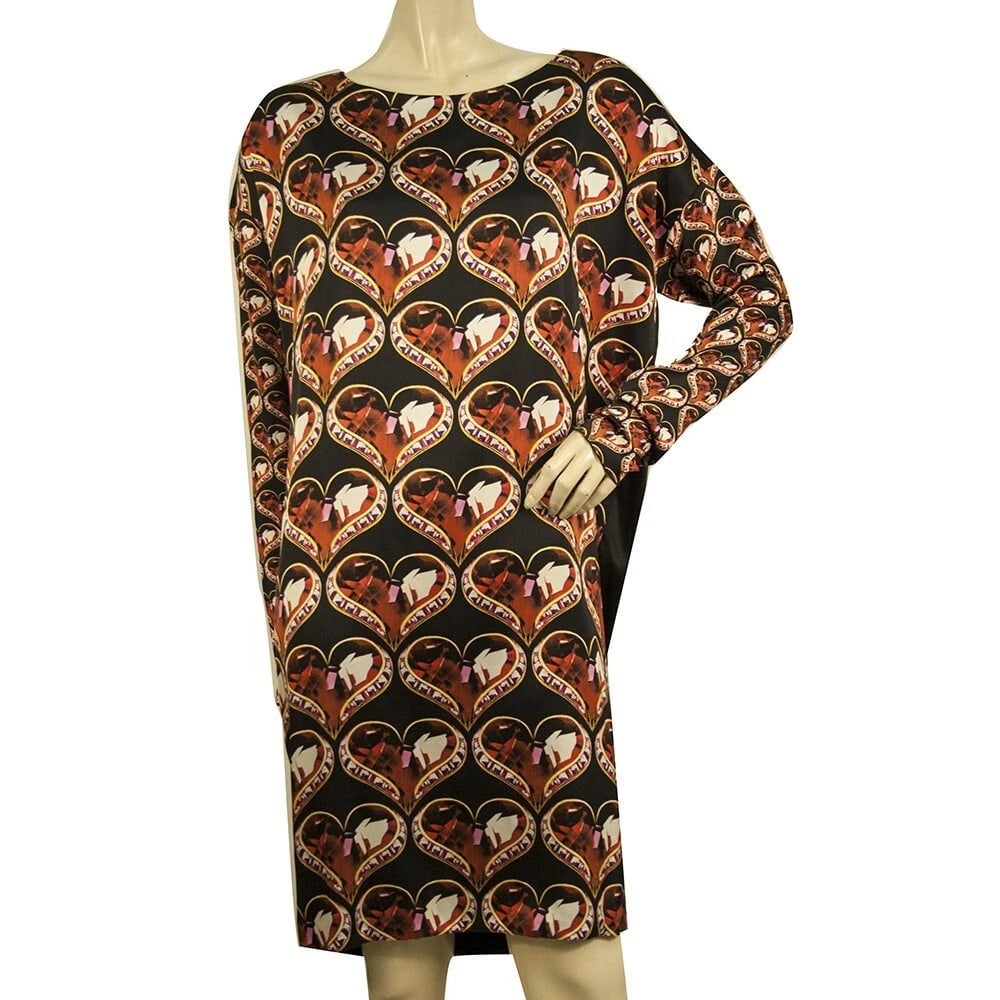 Marco Bologna Diamond Hearts Printed Multicolored Silk Knee Dress- Size 42 (1 of 7)
