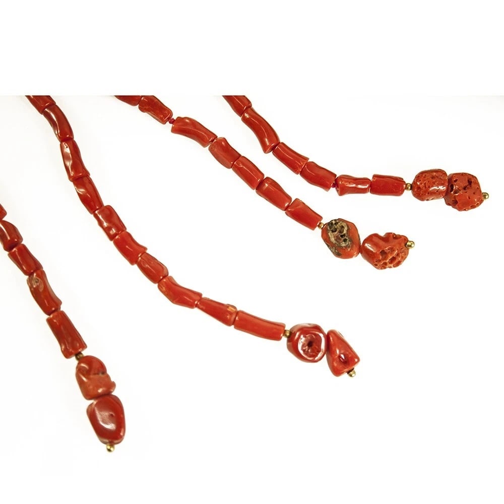 D A Anagnostopoulos Mykonos Black Fabric Red Corals Scarf Necklace - 5