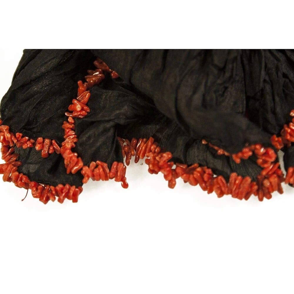 D A Anagnostopoulos Mykonos Black Fabric Red Corals Scarf Necklace - 6
