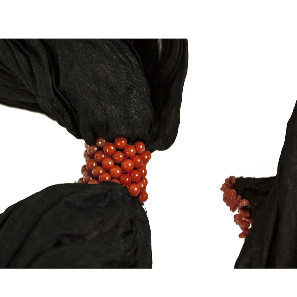 D A Anagnostopoulos Mykonos Black Fabric Red Corals Scarf Necklace - 7