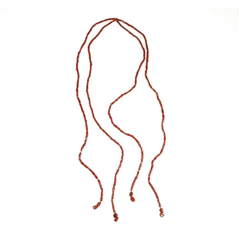 D A Anagnostopoulos Mykonos Black Fabric Red Corals Scarf Necklace - 8