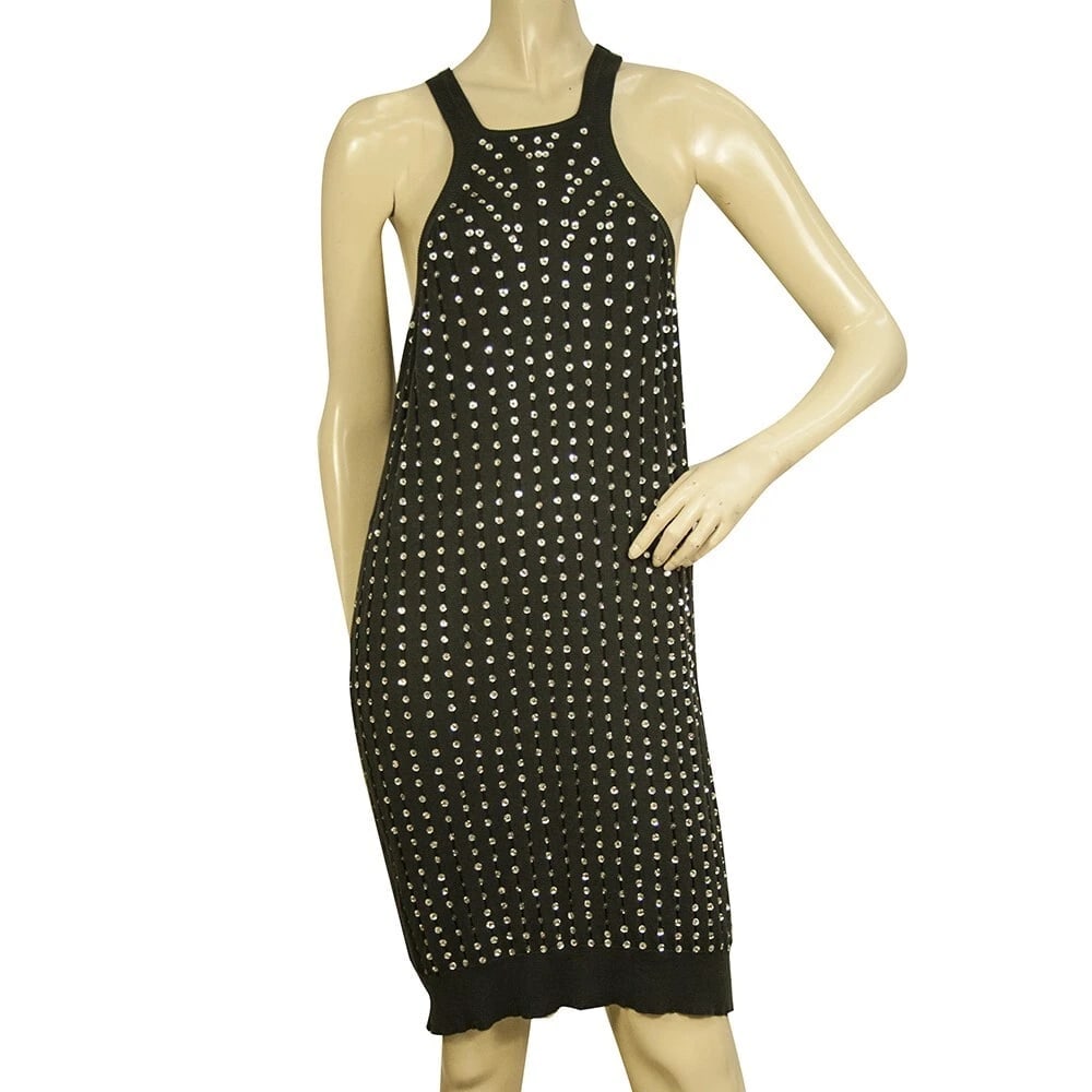 Stella McCartney Black Silver Sequins Sleeveless Cotton Tank Mini Dress size 42 (1 of 7)