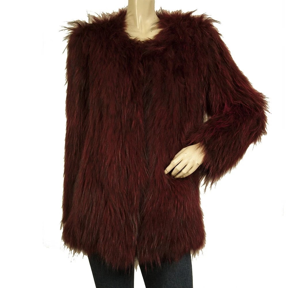 Sunrise 100% Raton Laveur Racoon Deep Red Fur Collarless Jacket Coat size M (1 of 7)