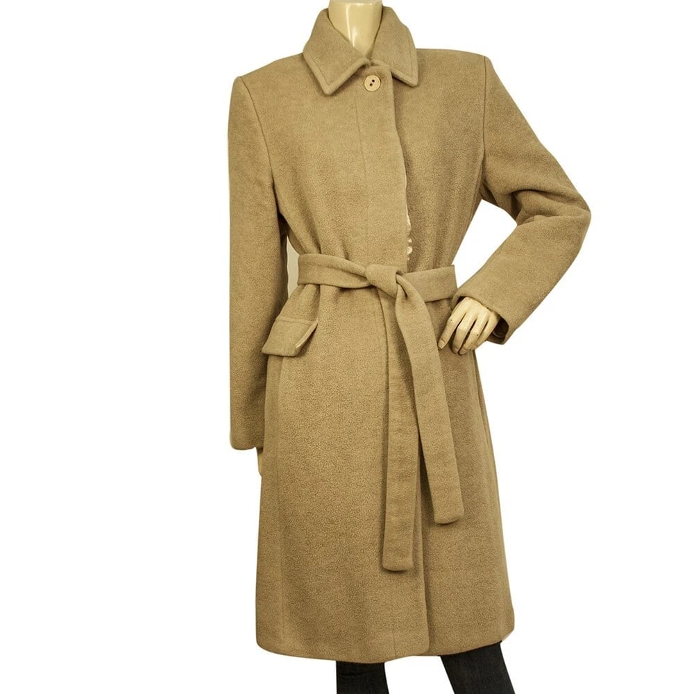 Per te by Krizia 100% Virgin Wool Button Front Belted Classic Coat (1 of 6)