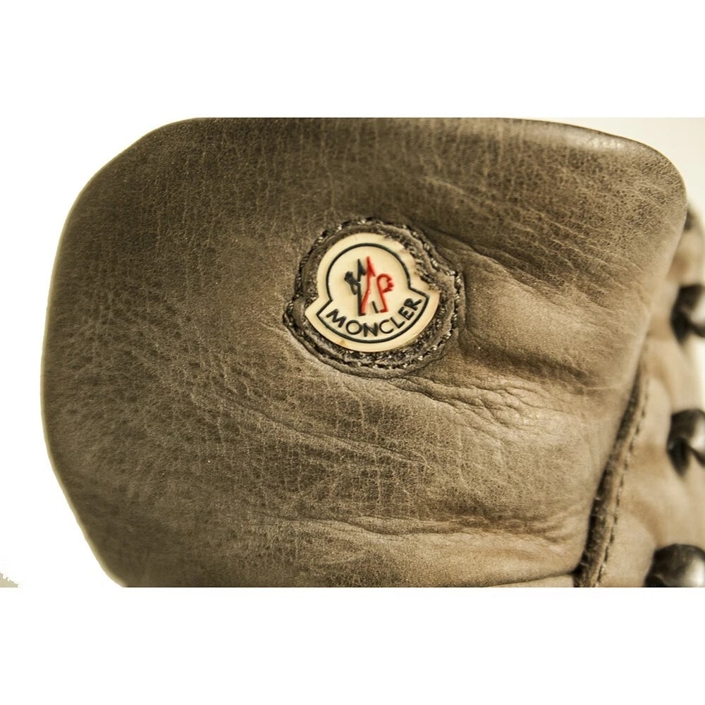 Moncler Men's Gray Distressed Leather High Top Sneakers Booties size 44 Shoes - 10