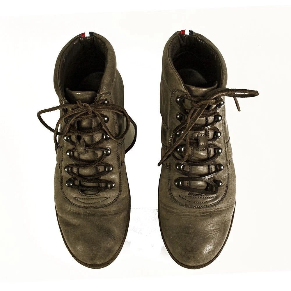 Moncler Men's Gray Distressed Leather High Top Sneakers Booties size 44 Shoes - 2