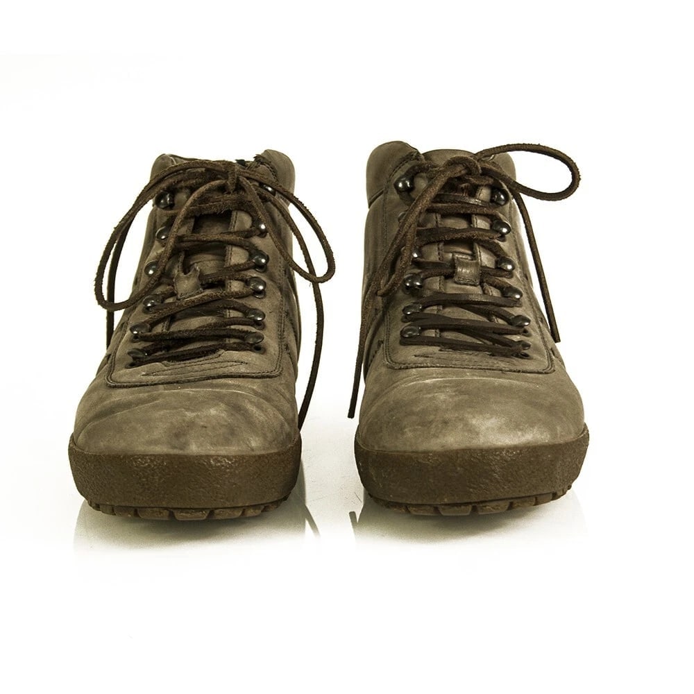 Moncler Men's Gray Distressed Leather High Top Sneakers Booties size 44 Shoes - 6