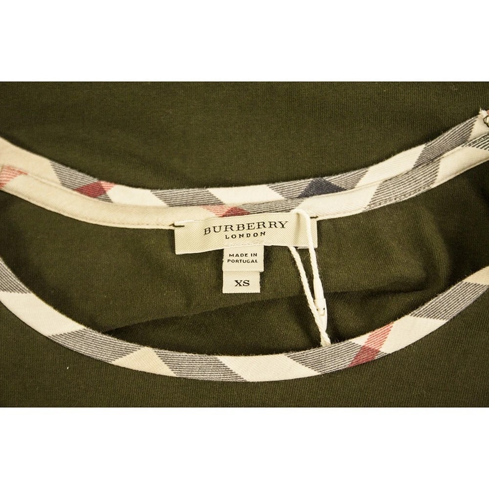 Burberry Green Long Sleeve Check Trimming Elastic T- Shirt top size XS - 3