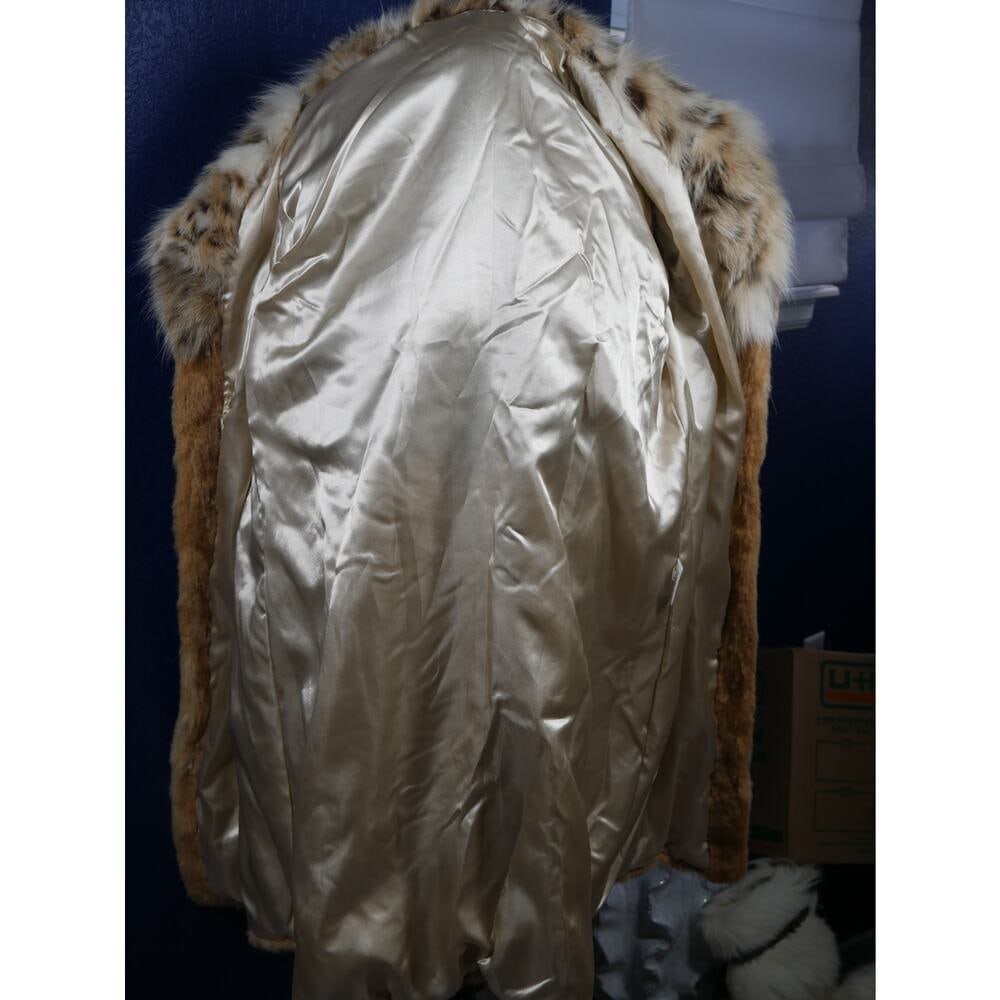 Beautiful Blond Sheared Chevron Nutria & Spotted Lynx Hood Fur Coat Jacket - 5