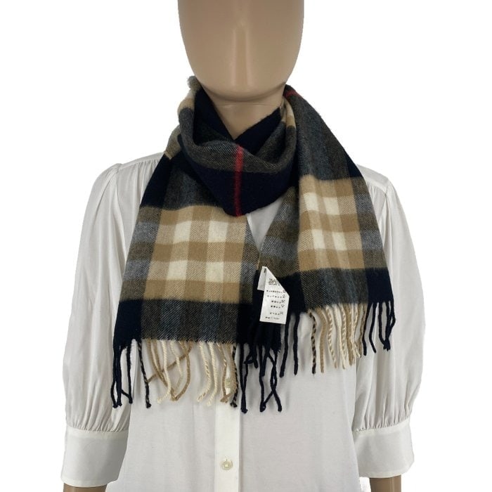 Burberry Navy Blue Plaid 100% Cashmere Scarf - 3