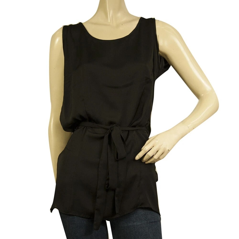 Barbara I Gongini Black Sleeveless Long Length Belted polyester Top (1 of 6)