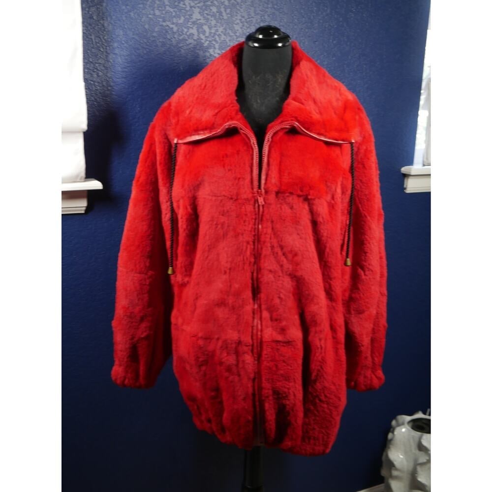 Awesome Fun Unisex Red Real Sheared Fur Coat bomber Jacket Mink beaver fox mens (1 of 6)
