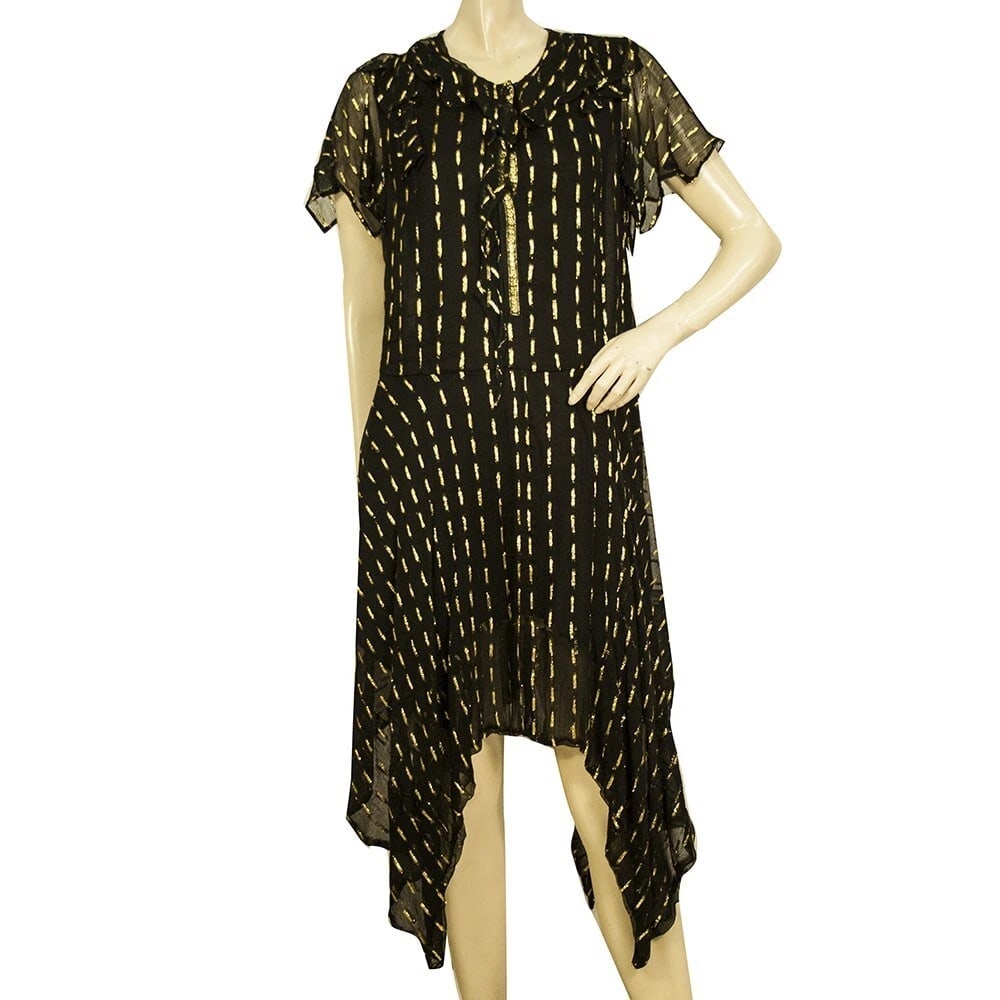 Zadig & Voltaire Rool Shiny Black Gold Asymmetric Handkerchief dress size L (1 of 6)