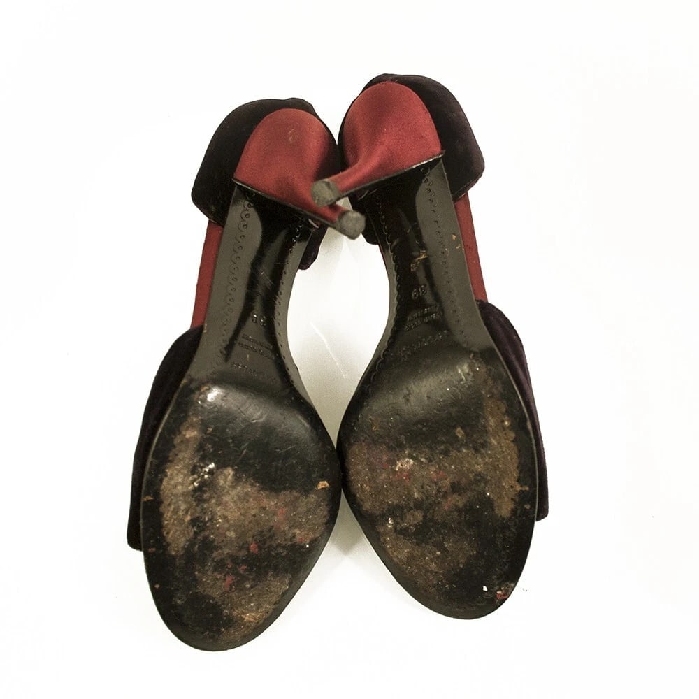 Sergio Rossi Burgundy Velvet & Satin Heel Peep Toe Pumps Shoes size 39 - 6