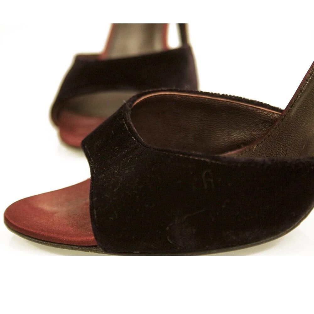 Sergio Rossi Burgundy Velvet & Satin Heel Peep Toe Pumps Shoes size 39 - 7