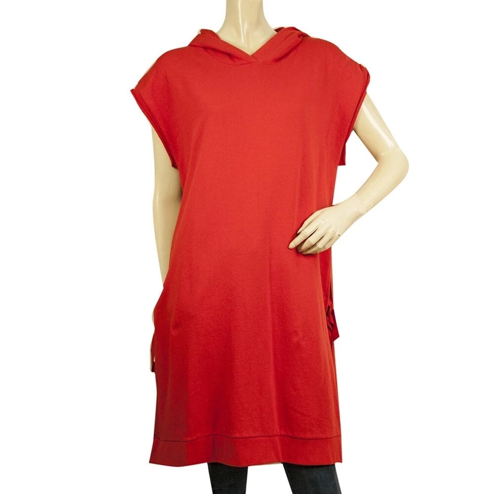 MM6 Maison Martin Margiela Red Cotton Hooded Poncho Cape Cardigan size M (1 of 7)
